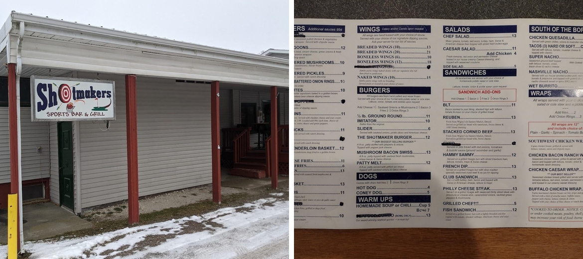 Shotmakers Sport Bar-Harrisville Menu
